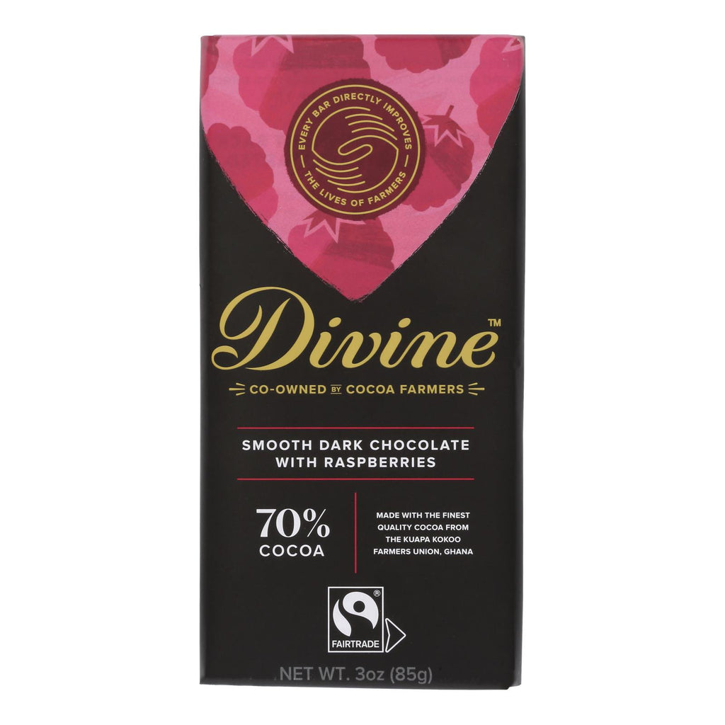 Divine - Bar Dark Chocolate W/raspberry - Case of 12 - 3 OZ