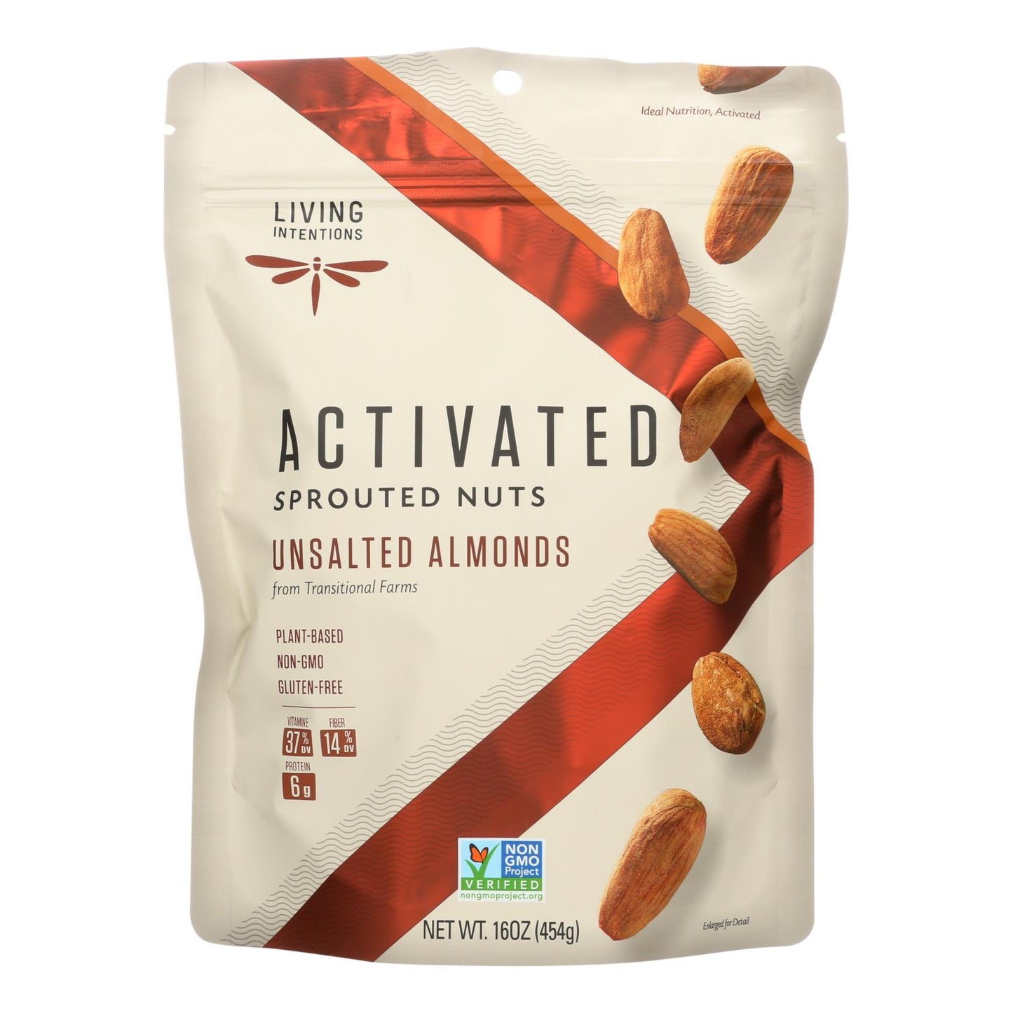 Living Intentions Almonds - Sprouted - Unsalted - 16 oz - case of 4