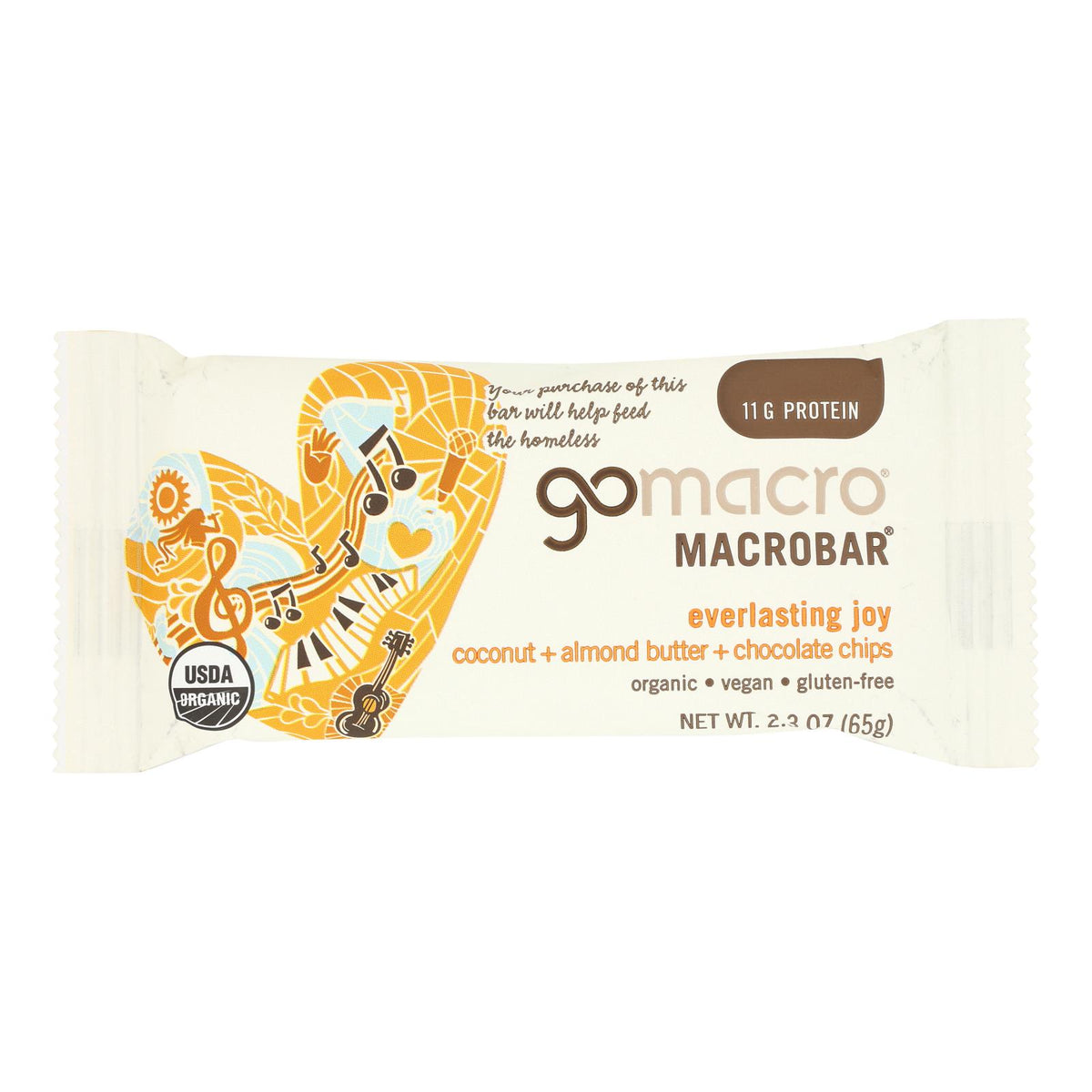 Gomacro Organic Macrobar - Coconut Almond Butter and Chocolate Chips - Case of 12 - 2.3 oz.