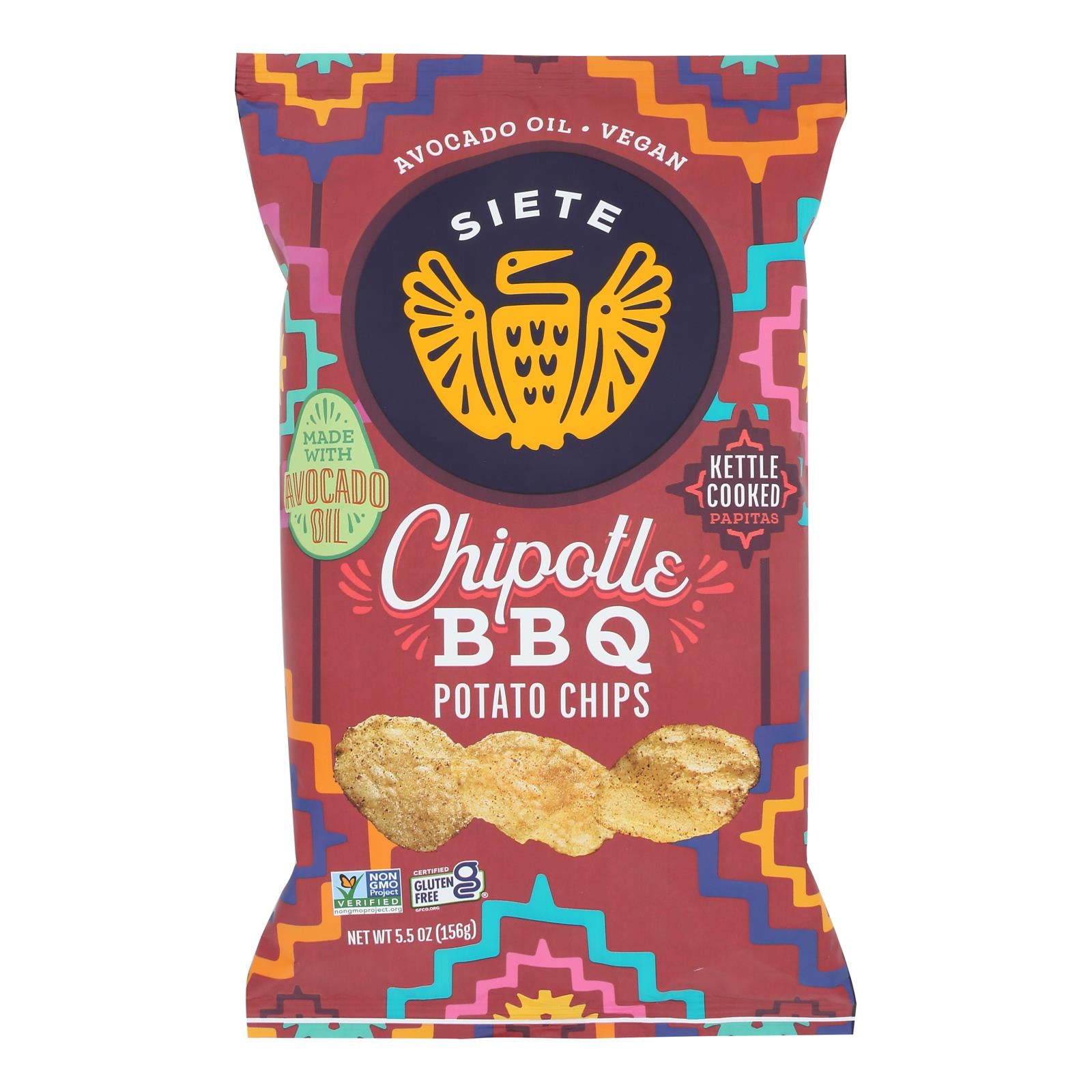 Siete Family Foods, Kettle Cooked Potato Chips Chipotle Bbq, Case Of 6, 5.5 oz