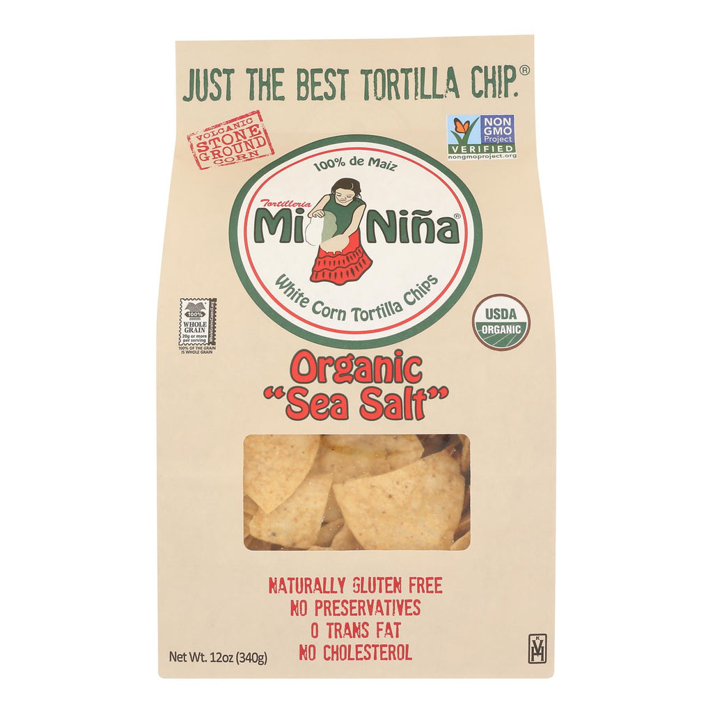Mi Nina's White Corn Tortilla Chips With Sea Salt  - Case of 9 - 12 OZ