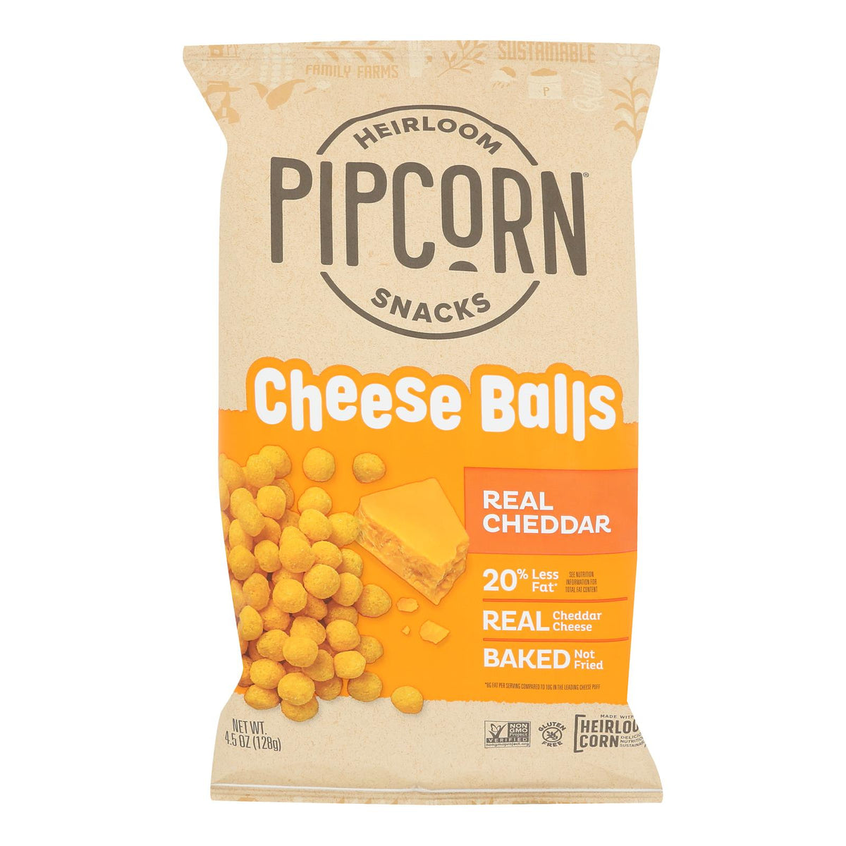 Pipcorn - Cheese Balls Cheddar - Case of 12 - 4.5 OZ