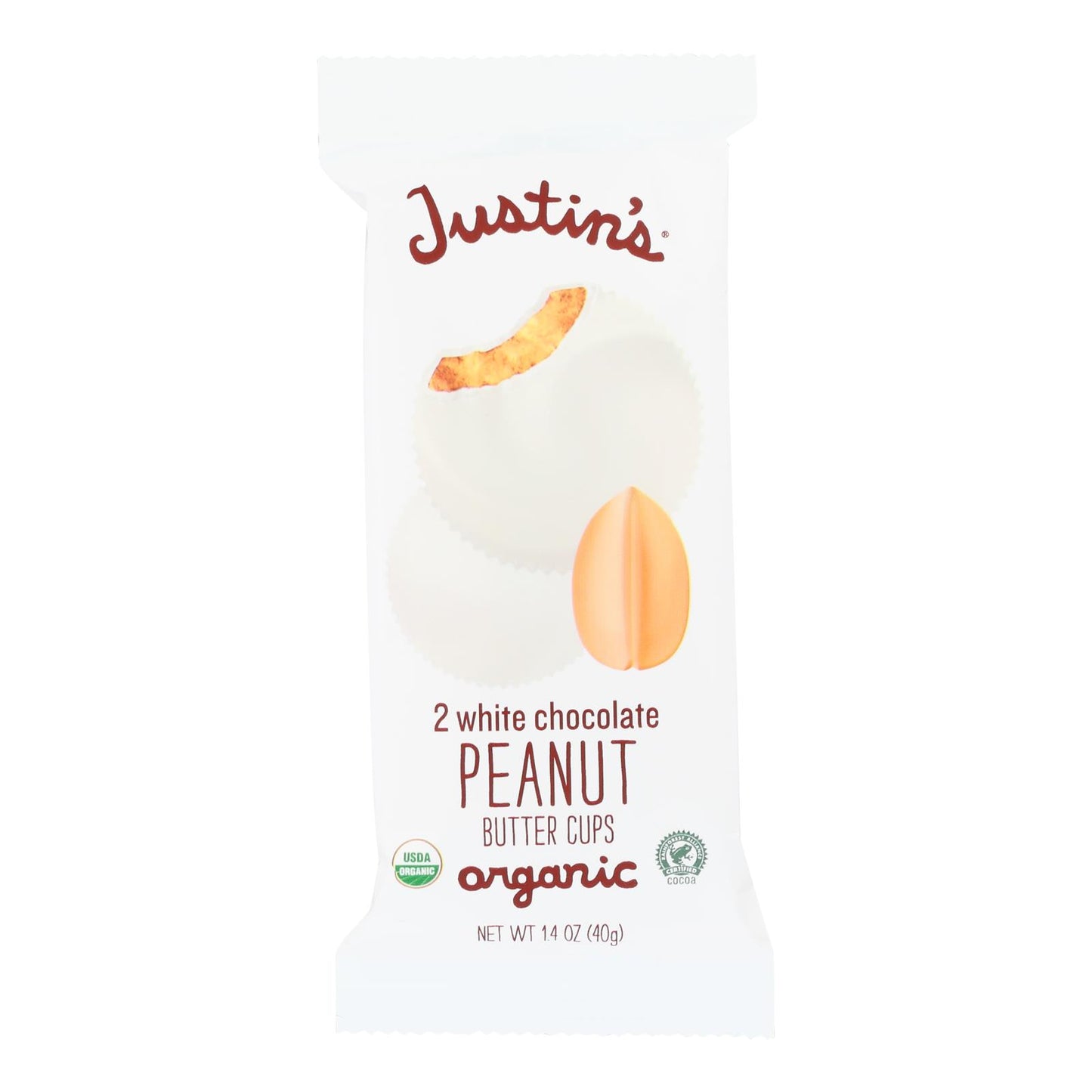 Justins, Organic Peanut Butter Cups White Chocolate, Case Of 12, 1.4 oz