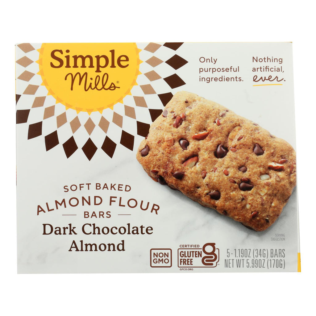 Simple Mills, Bar Soft Baked Dark Chocolate Almond, Case Of 6, 5.99 oz