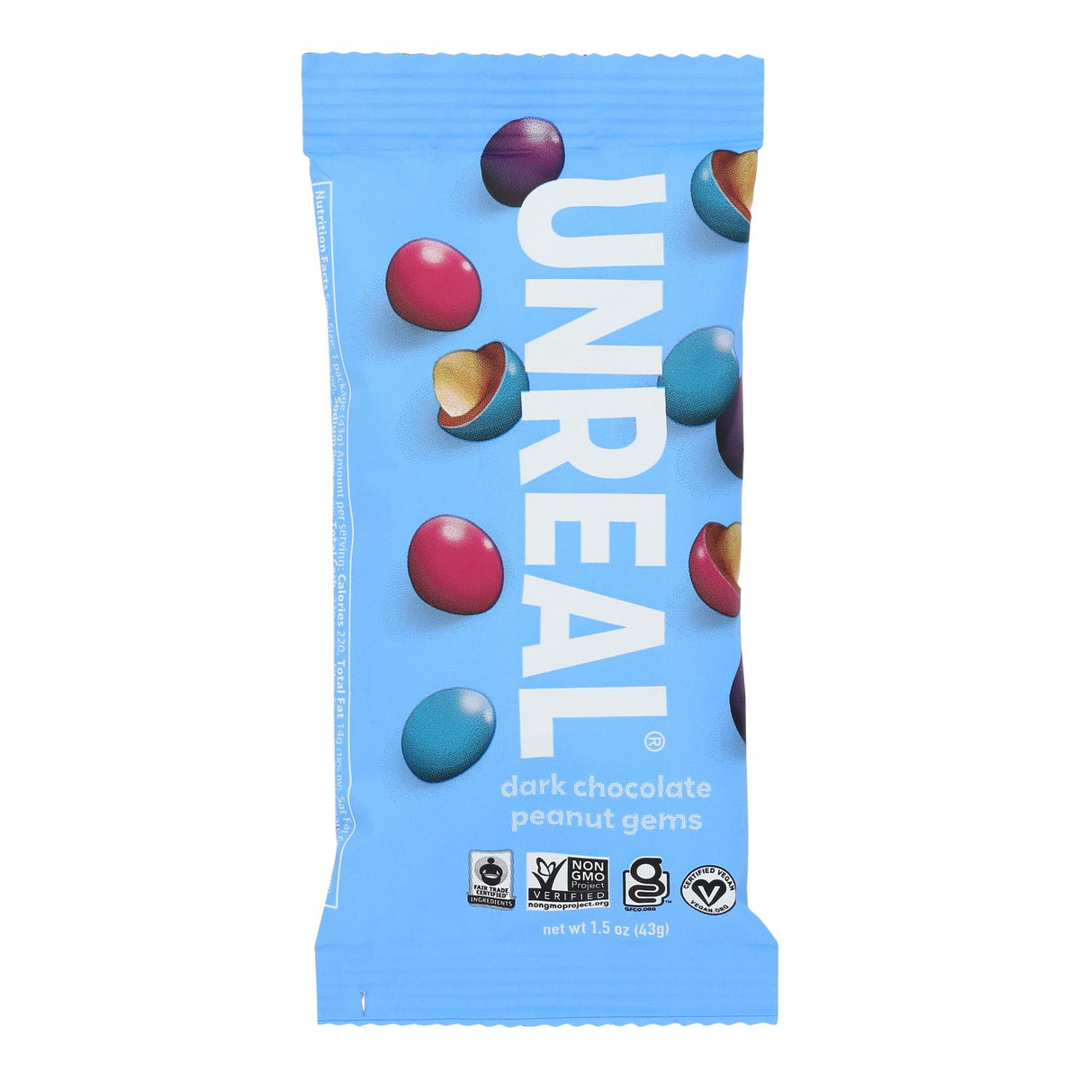 Unreal, Dark Chocolate Peanut Gems, Case Of 12, 1.5 oz