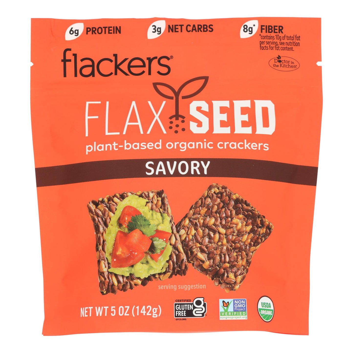 Doctor In The Kitchen - Organic Flax Seed Crackers - Savory - Case of 6 - 5 oz.