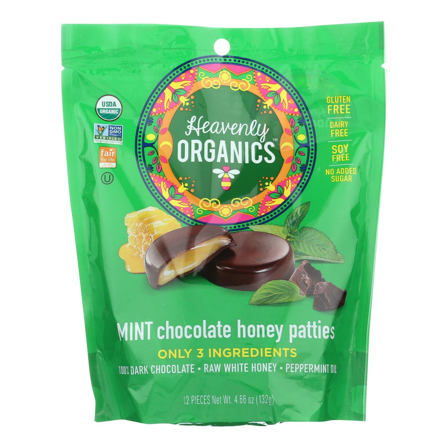 Heavenly Organics Organic Honey Patties - Mint Chocolate - Case of 6 - 4.66 oz.