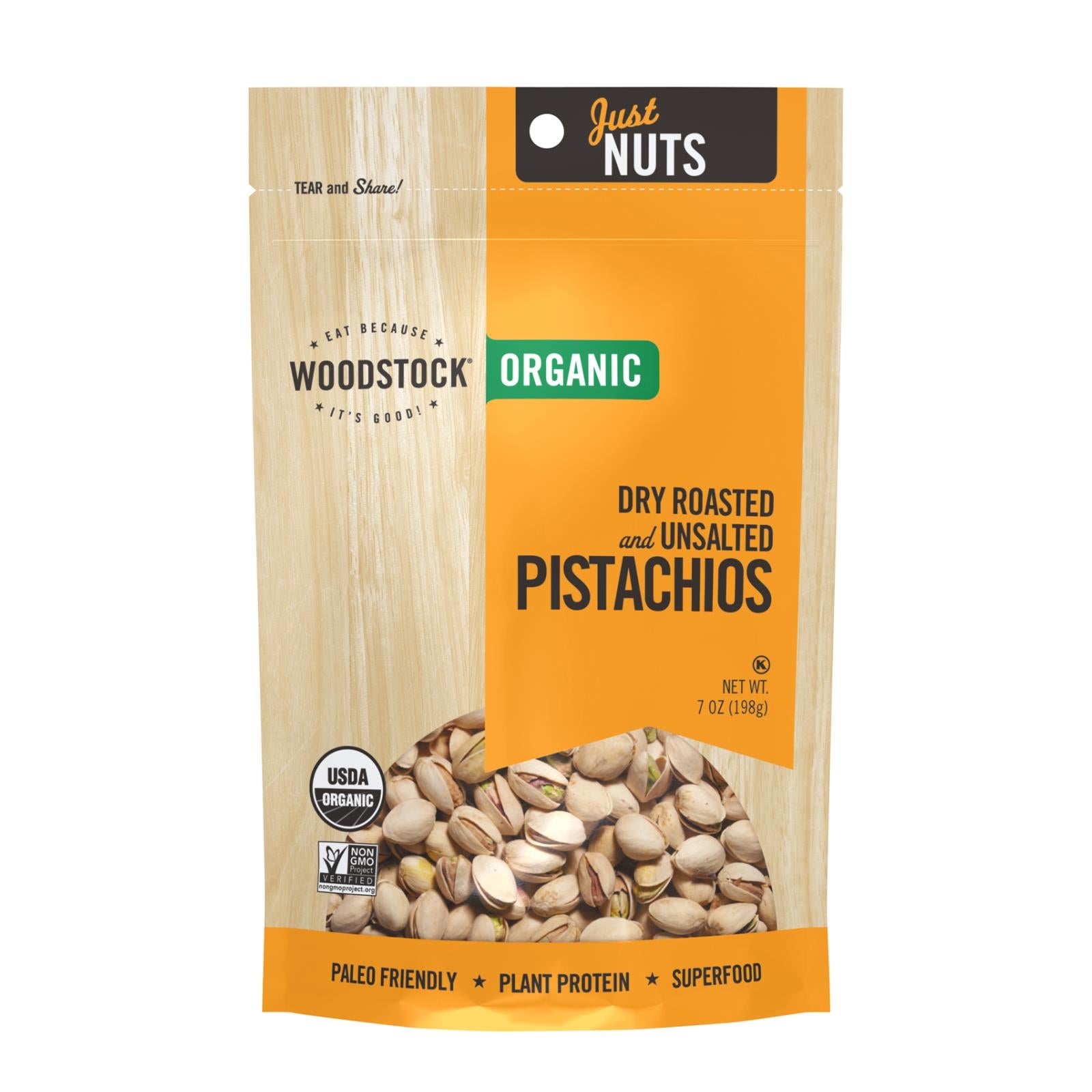 Woodstock Foods, Organic Pistachios Dry Roasted And Unsalted, Case Of 8, 7 oz