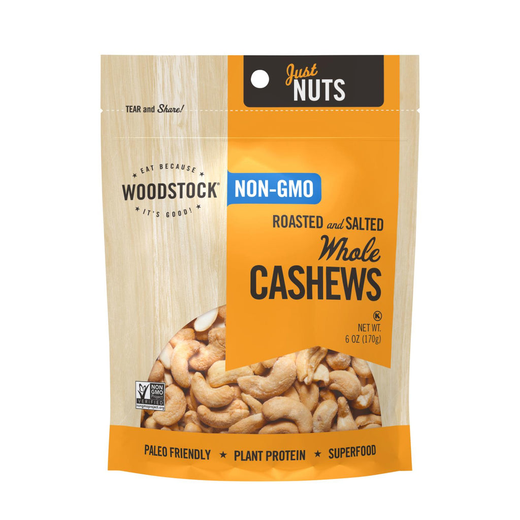 Woodstock Foods, Non Gmo Whole Cashews Roasted And Salted, Case Of 8, 6 oz