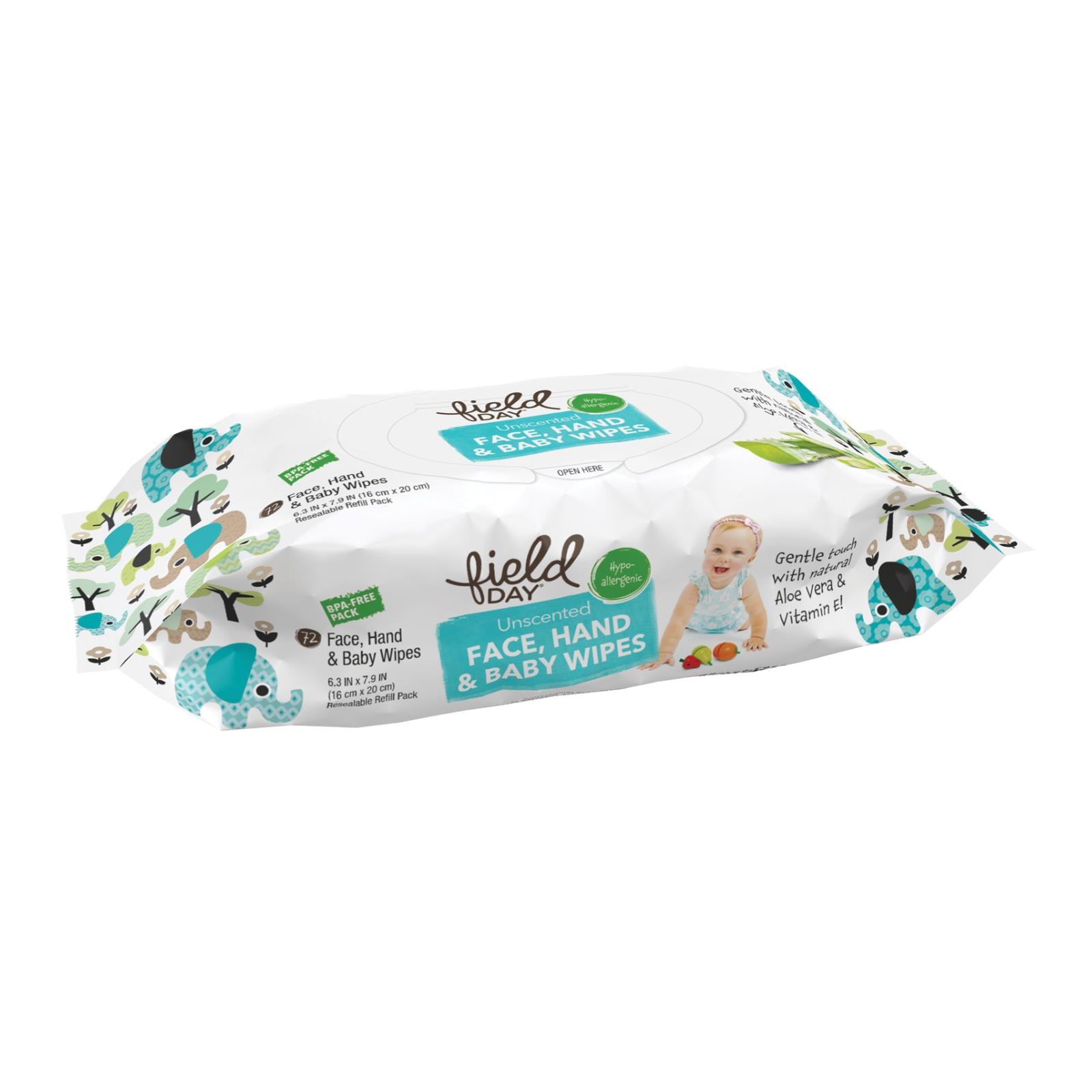 Field Day Baby Wipes - Refill for Tub - 72 count - case of 12