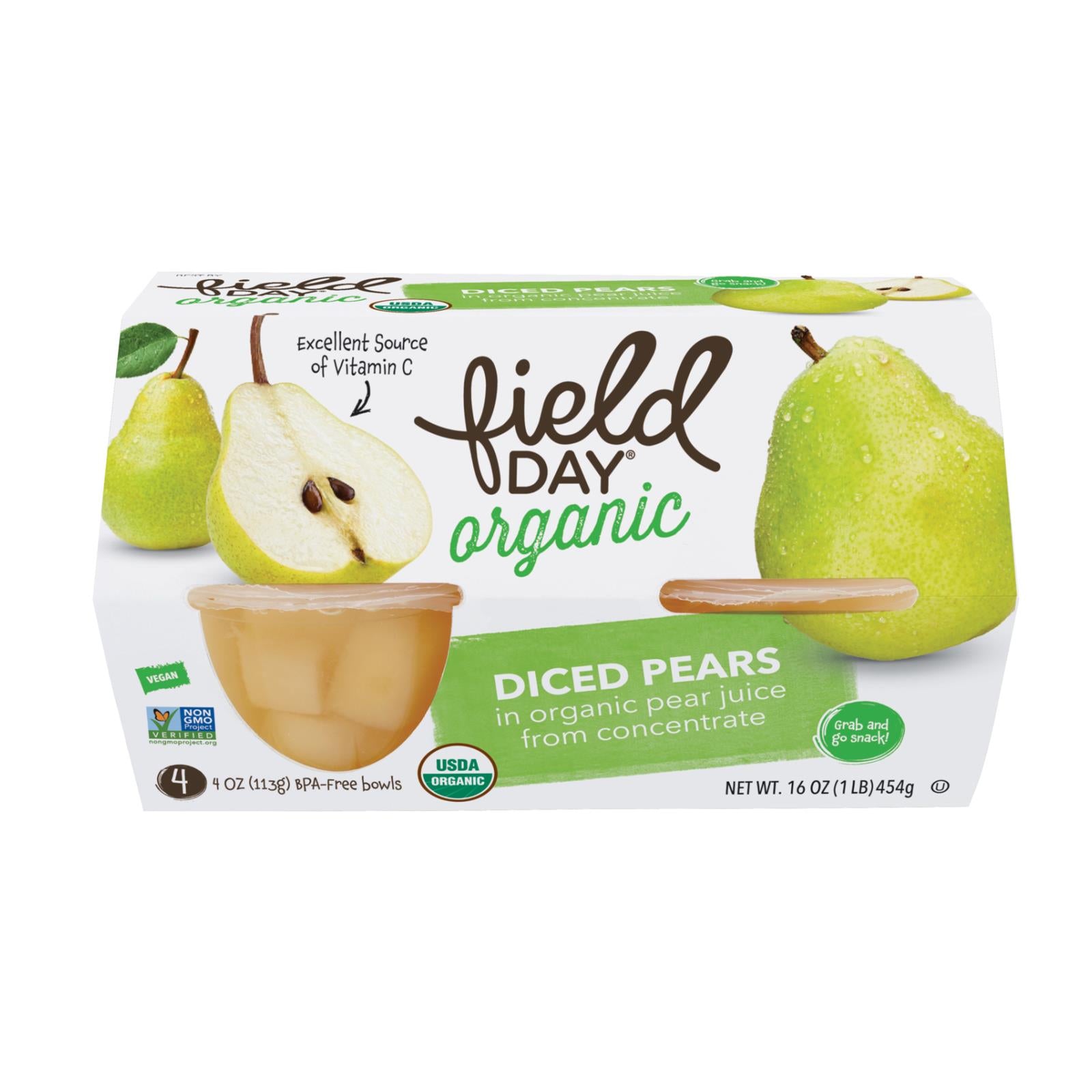 Field Day Fruit Cups - Organic - Pears - 4/4 oz - case of 6