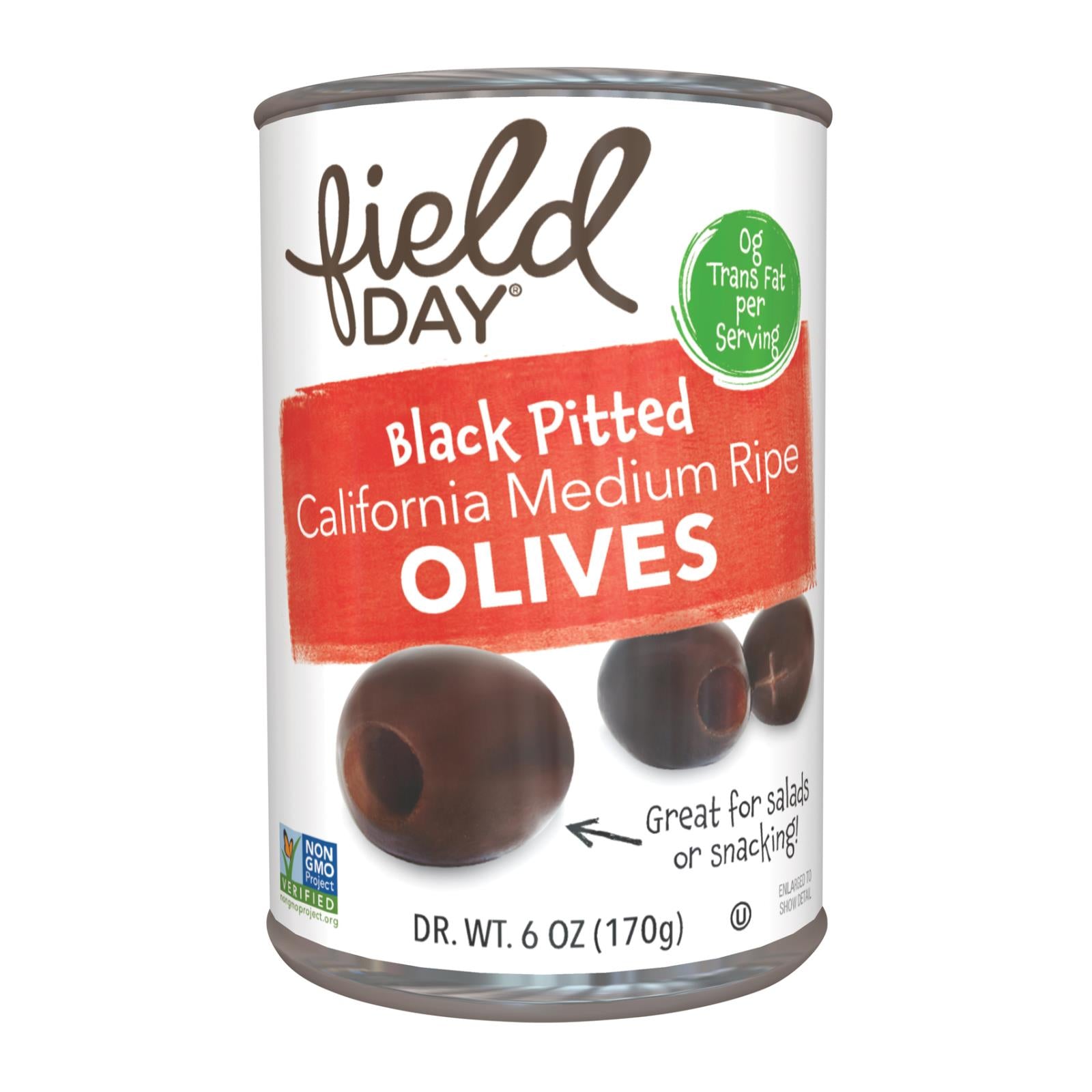 Field Day Olives - Black - Pitted - California Ripe Medium - 6 oz - case of 12