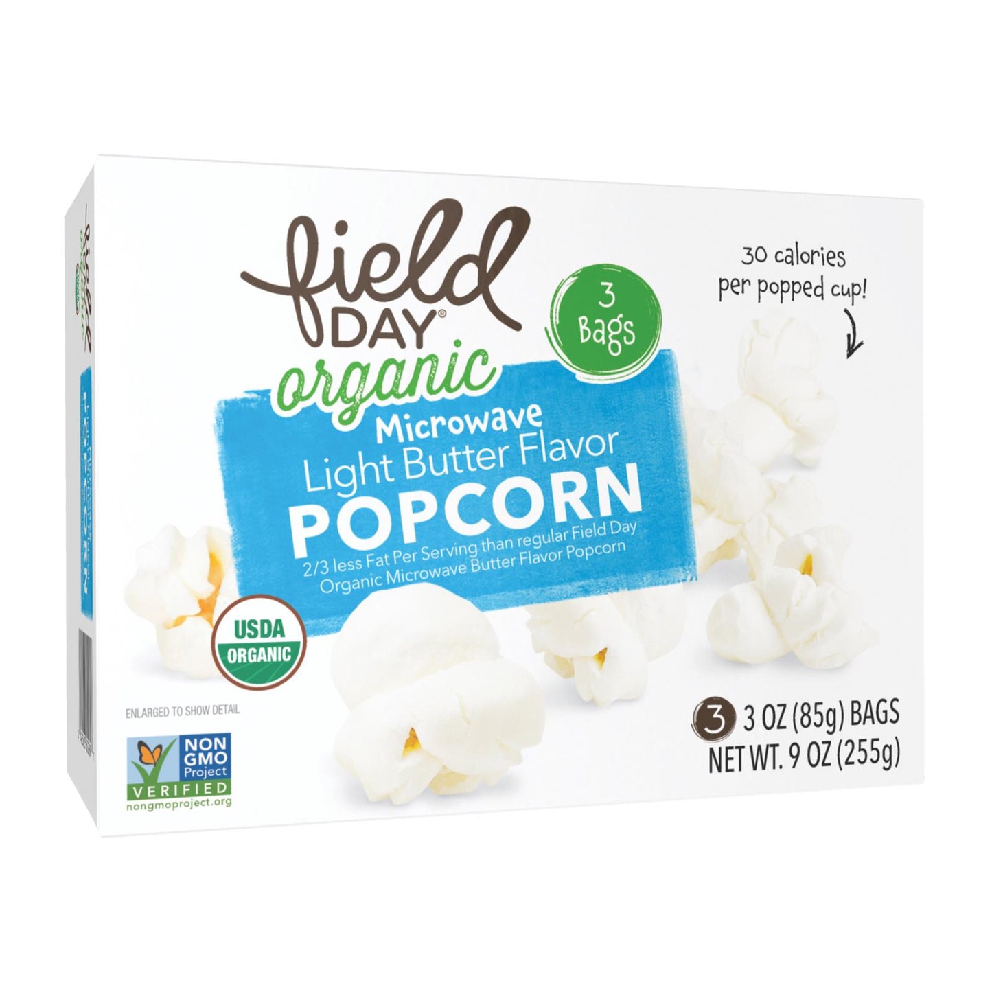 Field Day Microwave Popcorn - Organic - Light Butter - 3/3 oz - case of 12