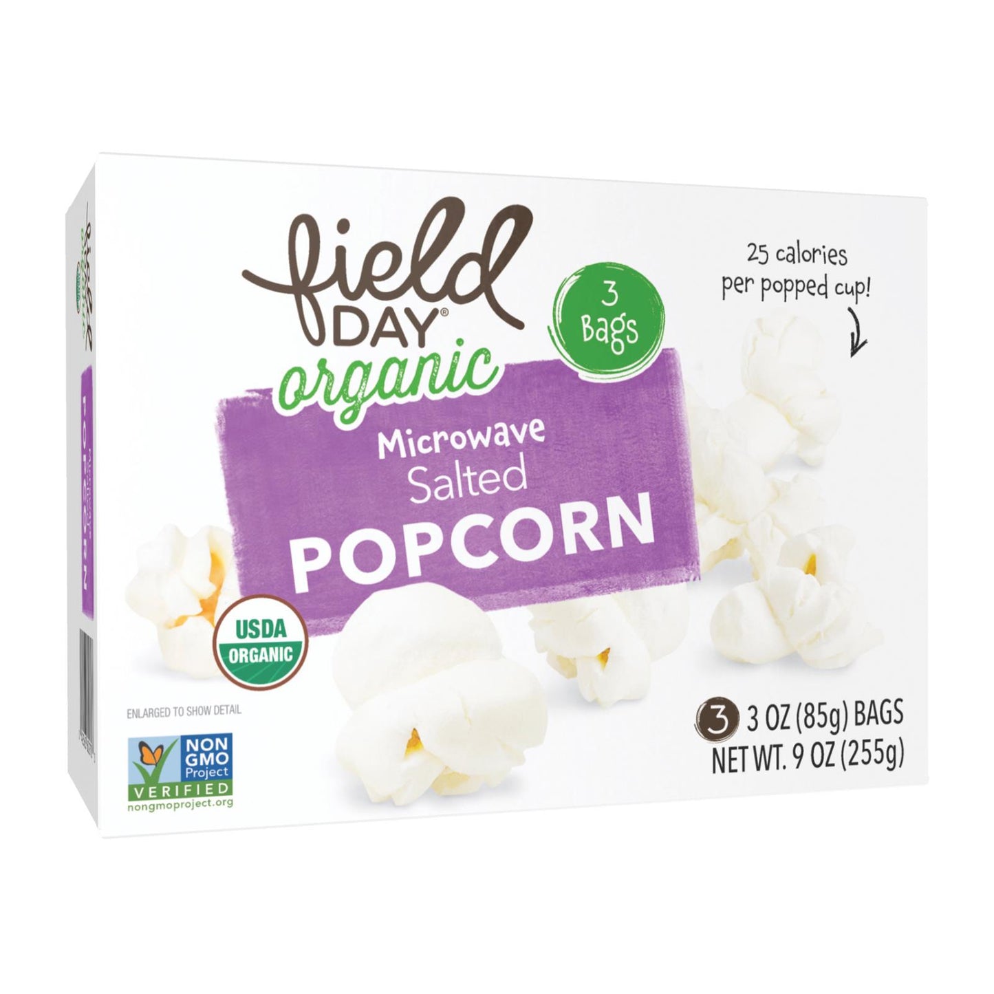 Field Day Microwave Popcorn - Organic - Salted -  3/3 oz - case of 12