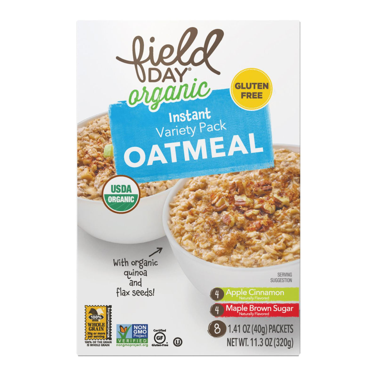 Field Day Organic Instant Oatmeal - Variety Pack - Case of 6 - 11.29 oz.