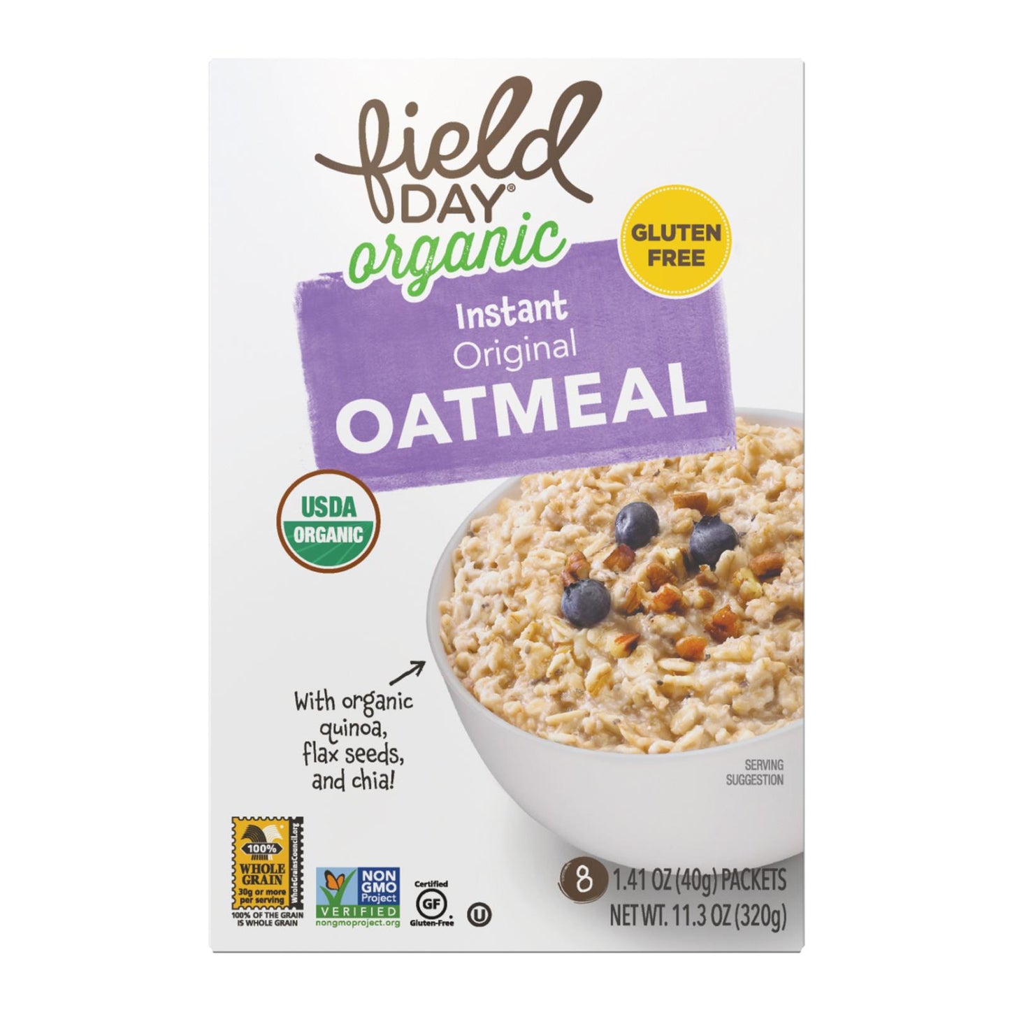 Field Day Organic Instant Original Oatmeal - Oatmeal - Case of 6 - 11.29 oz.