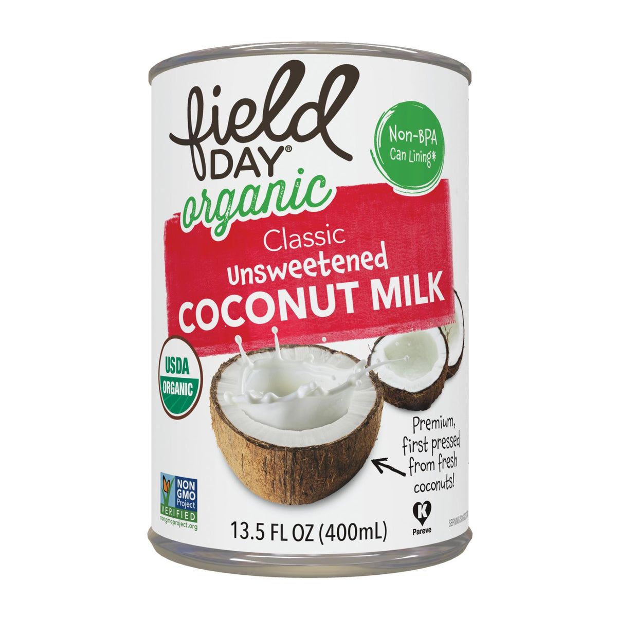 Field Day Organic Light Unsweetened Coconut Milk - Coconut Milk - Case of 12 - 13.5 FL oz.