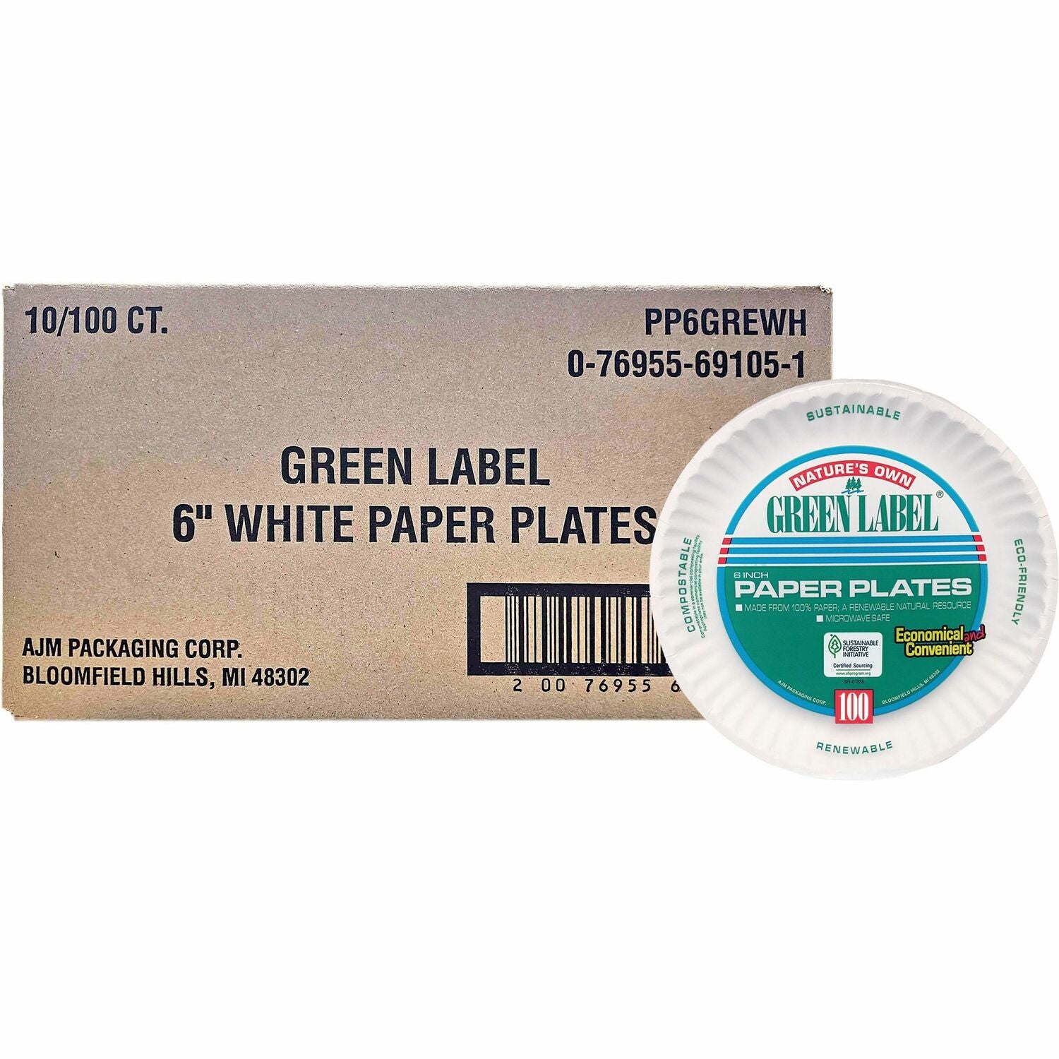 AJM Packaging Packaging Packaging AJM Packaging Packaging 6" Green Label Economy Paper Plates (AJMPP6GRE)