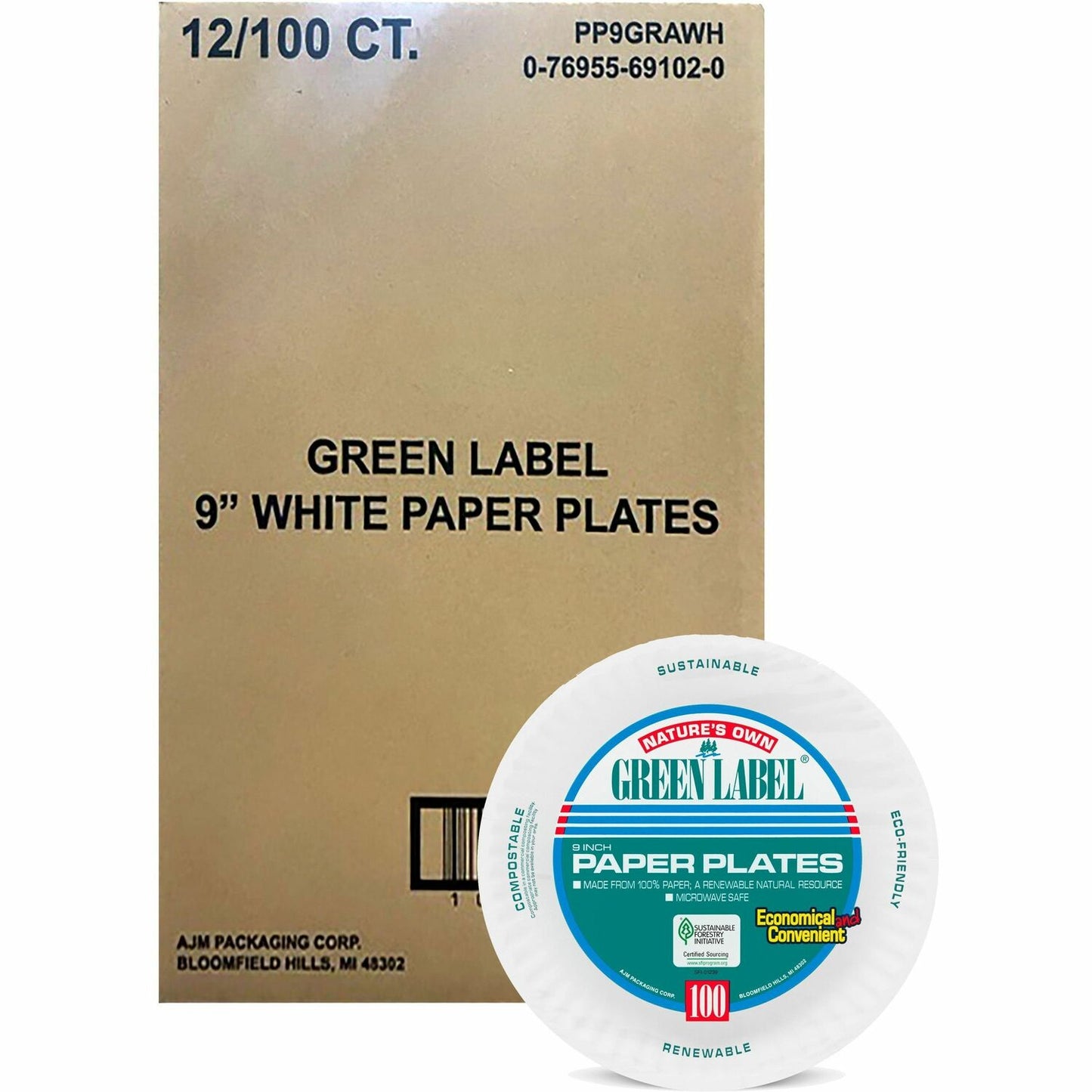 AJM Packaging Packaging Packaging AJM Packaging Packaging 9" Green Label Economy Paper Plates (AJMPP9GRA)