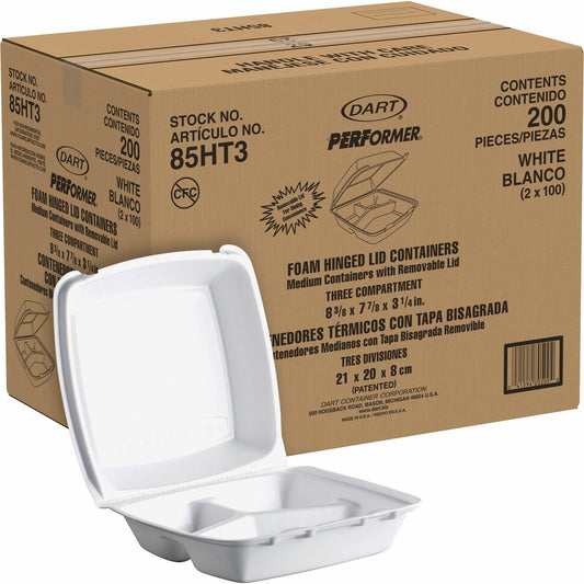 Dart 8-1/2" Triple-Compartment Foam Containers (DCC85HT3)