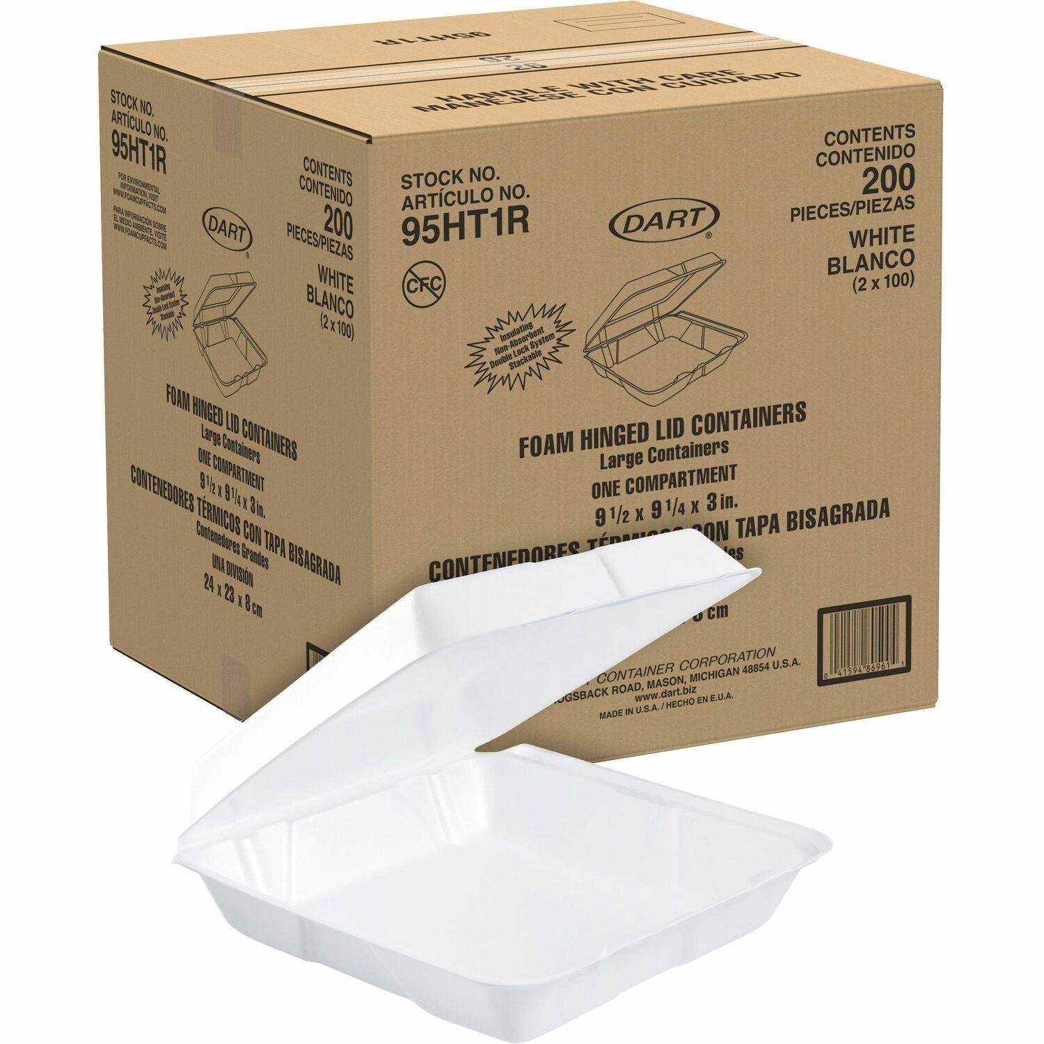 Dart 9-1/2" Single-Compartment Foam Containers (DCC95HT1R)