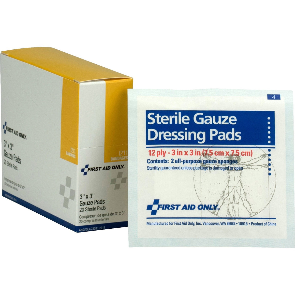 First Aid Only 3"x3" Gauze Pads Dispenser Box (FAOI211)