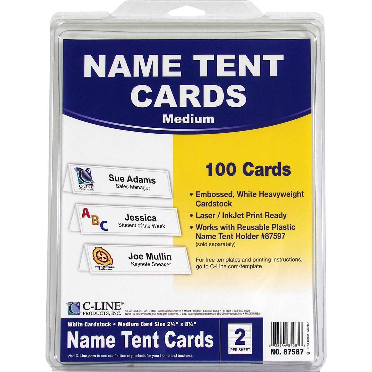 C-Line Embossed Cardstock Name Tents (CLI87587)