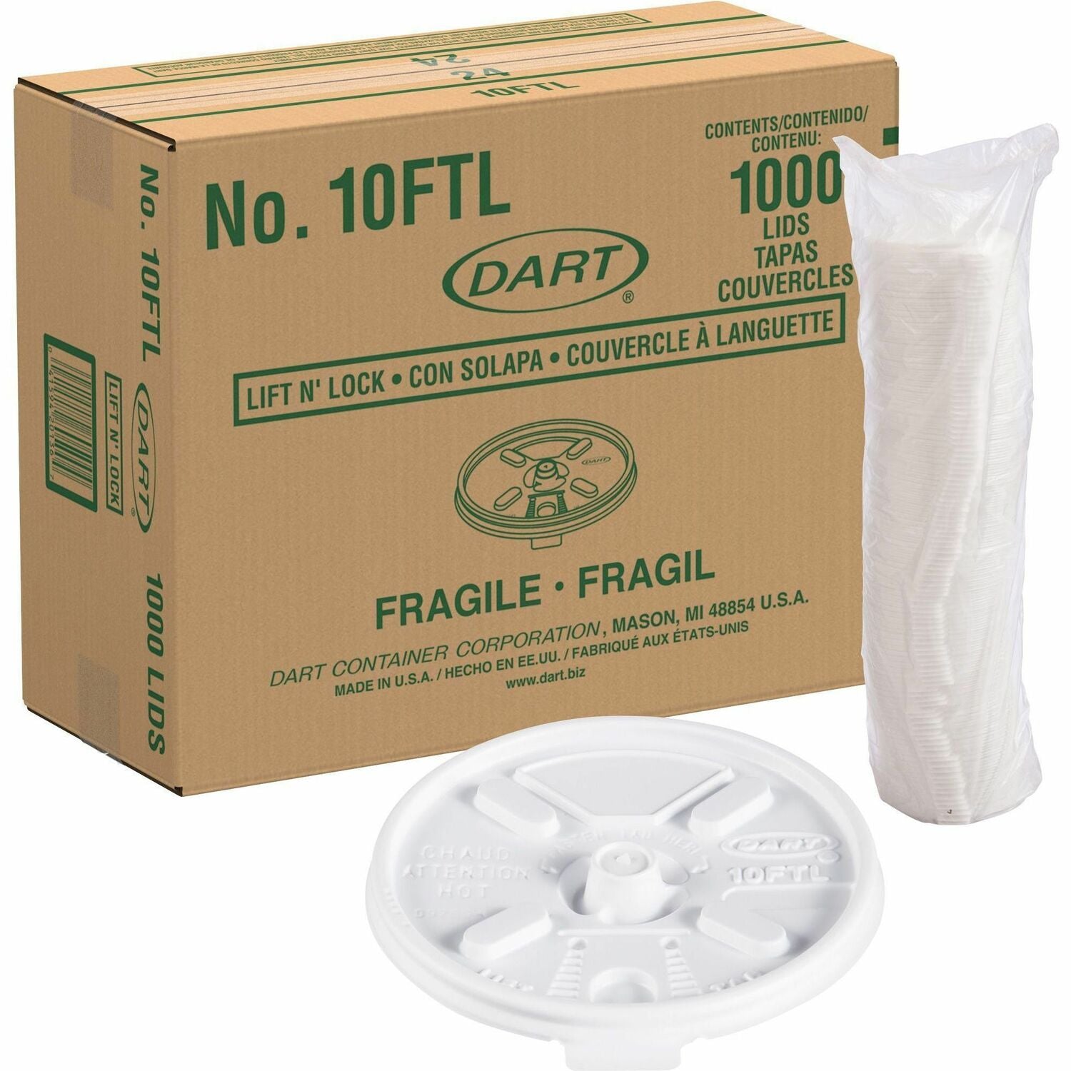 Dart Lift-n-Lock Coffee Cup White Lids (DCC10FTL)
