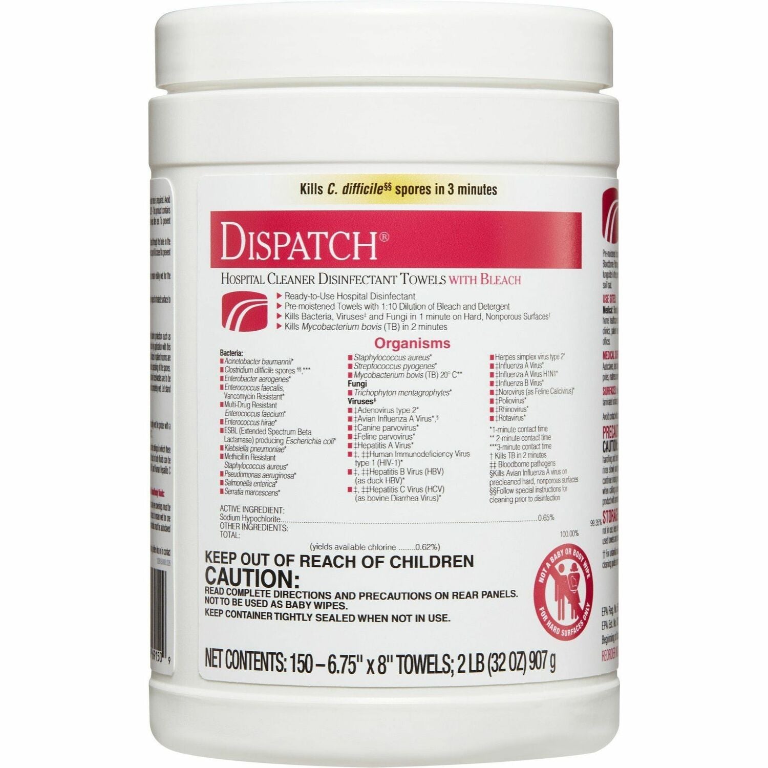 Dispatch Hospital Cleaner Disinfectant Towels with Bleach (CLO69150EA)