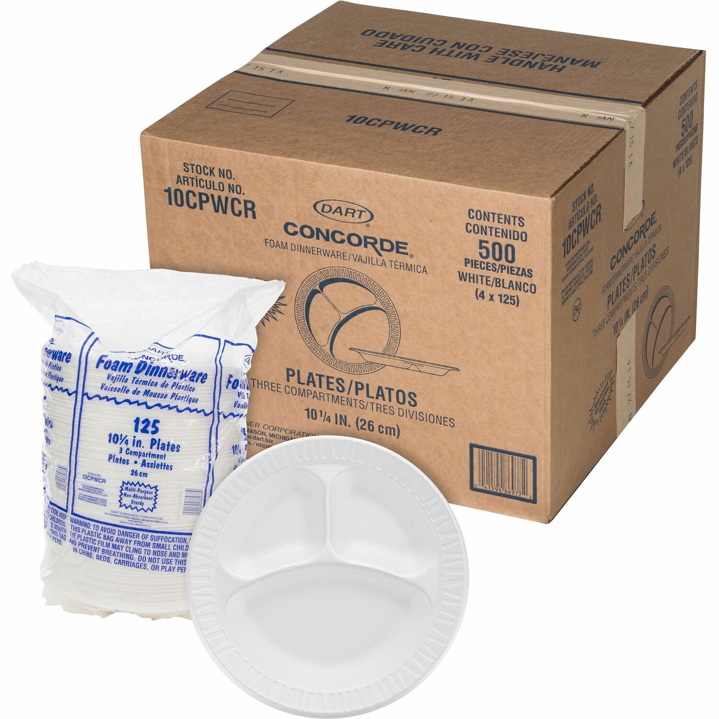 Dart Concorde 10-1/4" Nonlaminated Foam Compartment Plates (DCC10CPWCR)