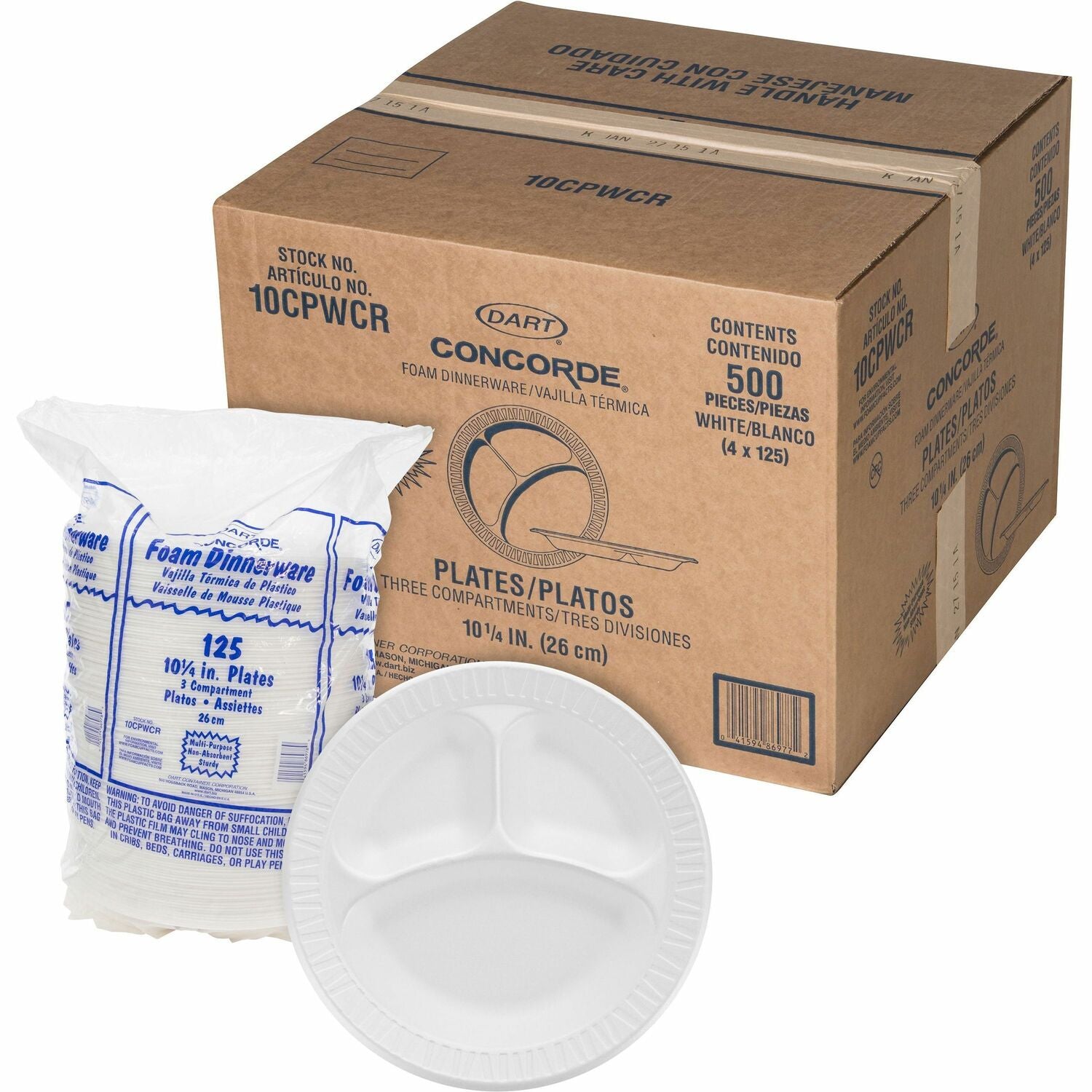 Dart Concorde 10-1/4" Nonlaminated Foam Compartment Plates (DCC10CPWCR)
