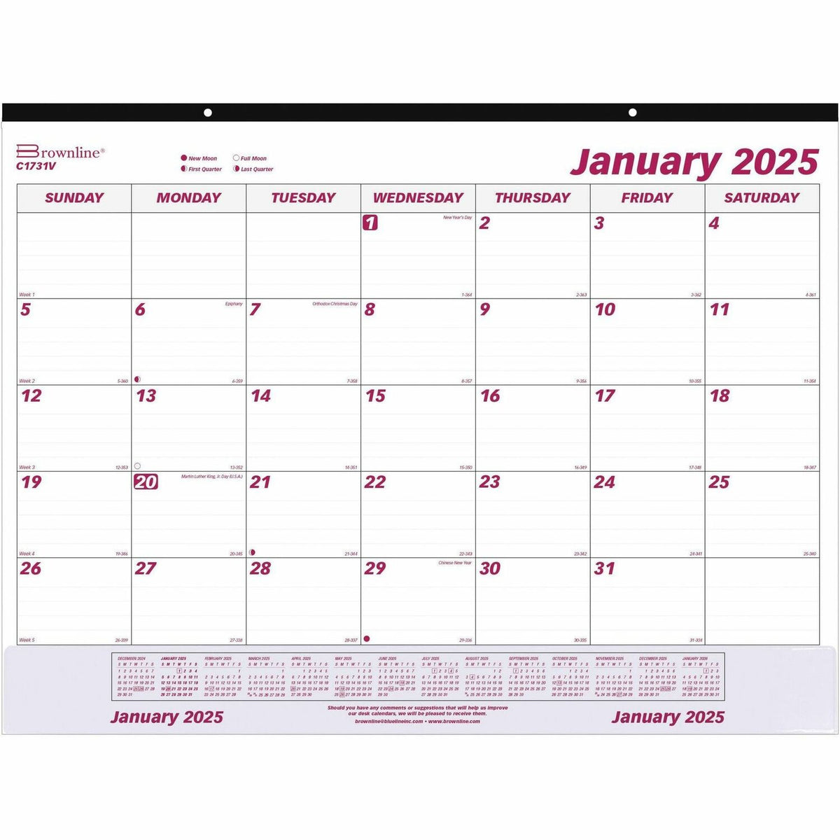 Brownline Vinyl Strip Monthly Desk Pad (REDC1731V)