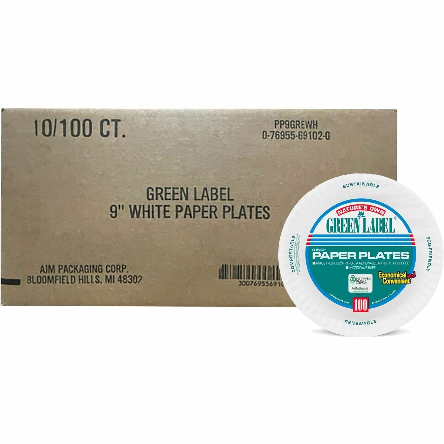 AJM Packaging Packaging Packaging AJM Packaging Packaging Green Label 9" Economy Paper Plates (AJMPP9GREWH)