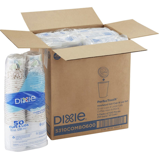 Dixie PerfecTouch 10 oz Hot Coffee Cup and Lid Sets by GP Pro (DXE5310COMBO6CT)
