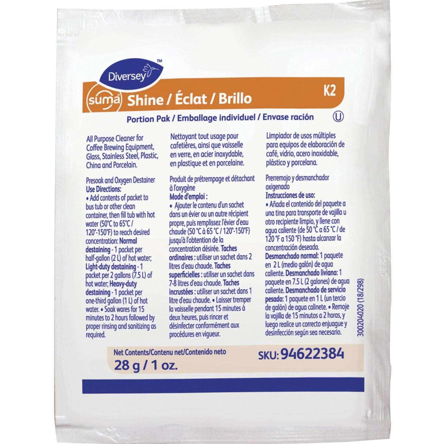 Diversey Suma Shine Portion Pak (DVO94622384)