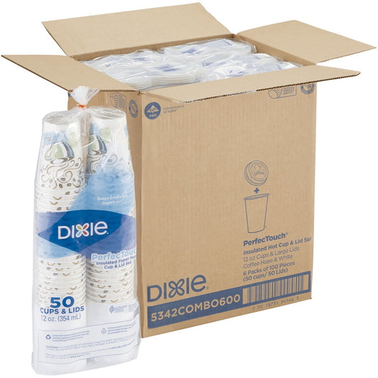 Dixie PerfecTouch 12 oz Hot Coffee Cup and Lid Sets by GP Pro (DXE5342COMBO6CT)