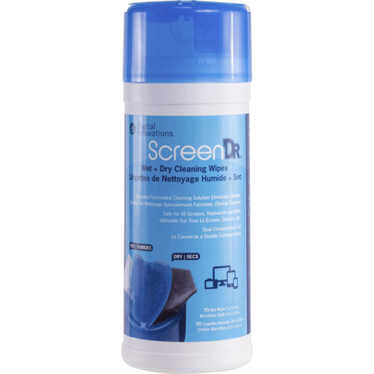Digital Innovations ScreenDr Wet/Dry Streak-Free Wipes, 70-pack (ASP40308)