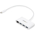 StarTech 3 Port Usb C Hub With Gigabit Ethernet - Usb-c To 3x Usb-a - Usb 3.0 Hub (5gbps) - White (HB30C3A1GEA)