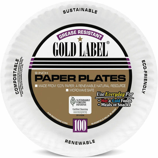 AJM Packaging Packaging Packaging AJM Packaging Packaging 9" Dinnerware Paper Plates (AJMCP9GOEWH)