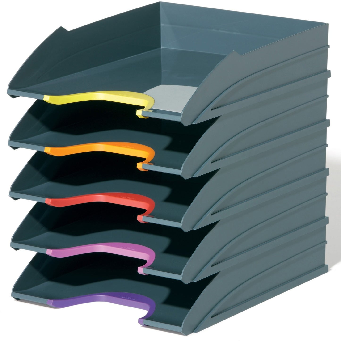 Durable VARICOLOR 5-Compartment Stackable Plastic Letter Tray Set, Letter to Folio Size Files, 10.39 x 13.23 x 2.91, Anthracite Gray (DBL770557)