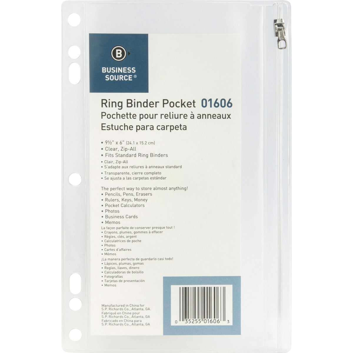 Business Source Punched Economy Binder Pocket (BSN01606)