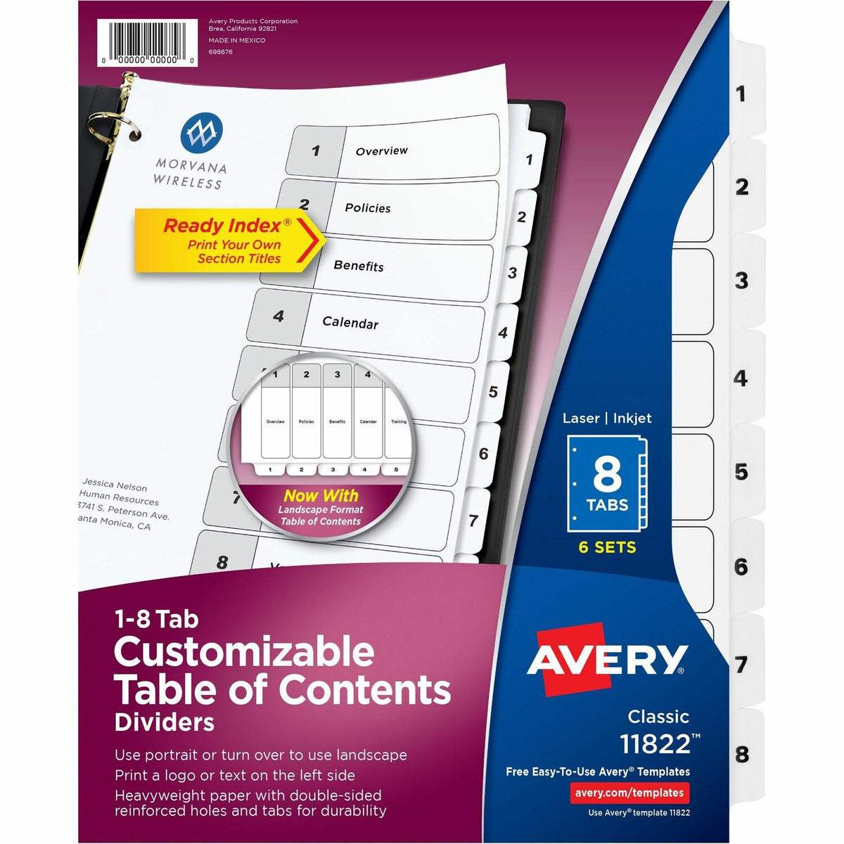 Avery 8-tab Custom Table of Contents Dividers (AVE11822)