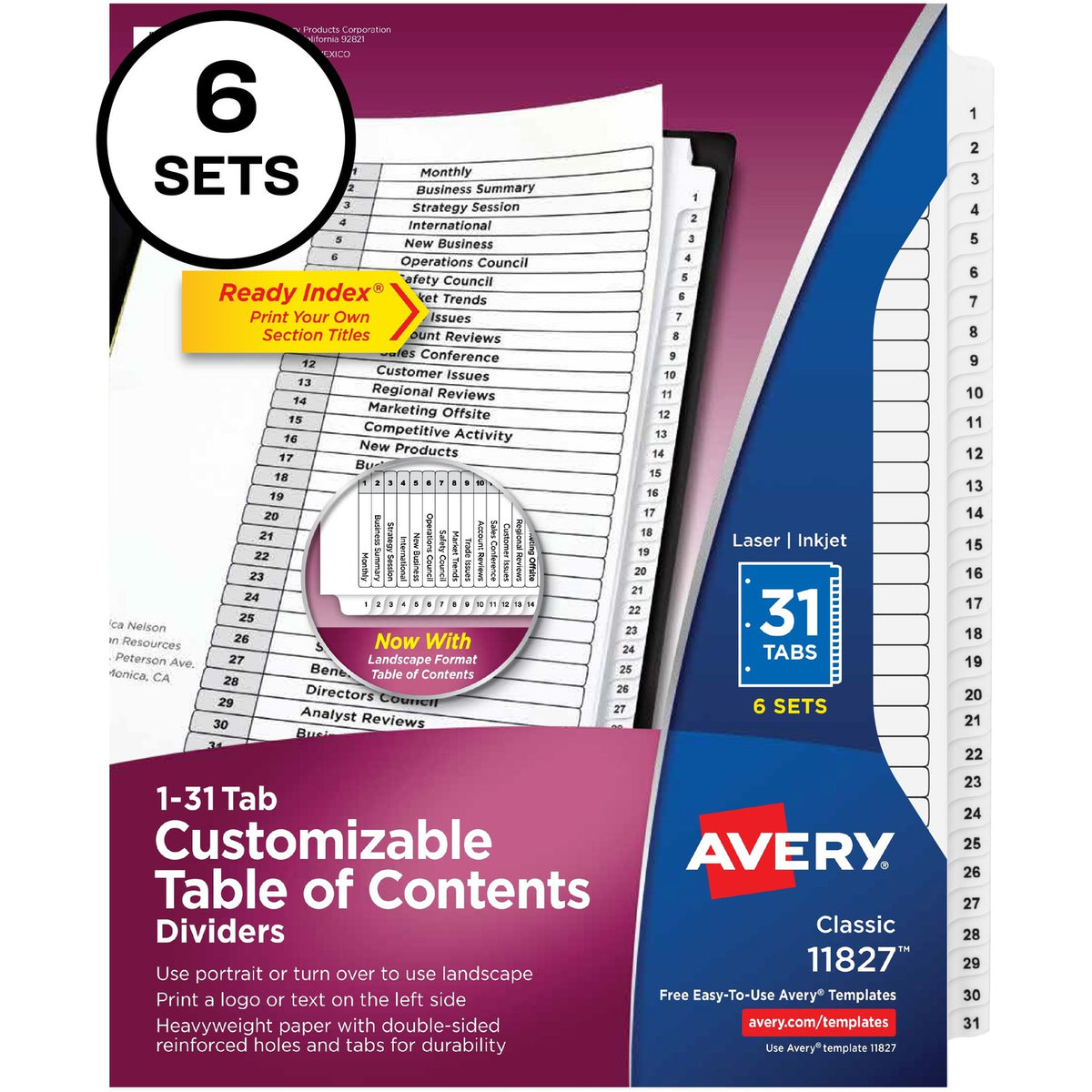 Avery 1-31 Custom Table of Contents Dividers (AVE11827)