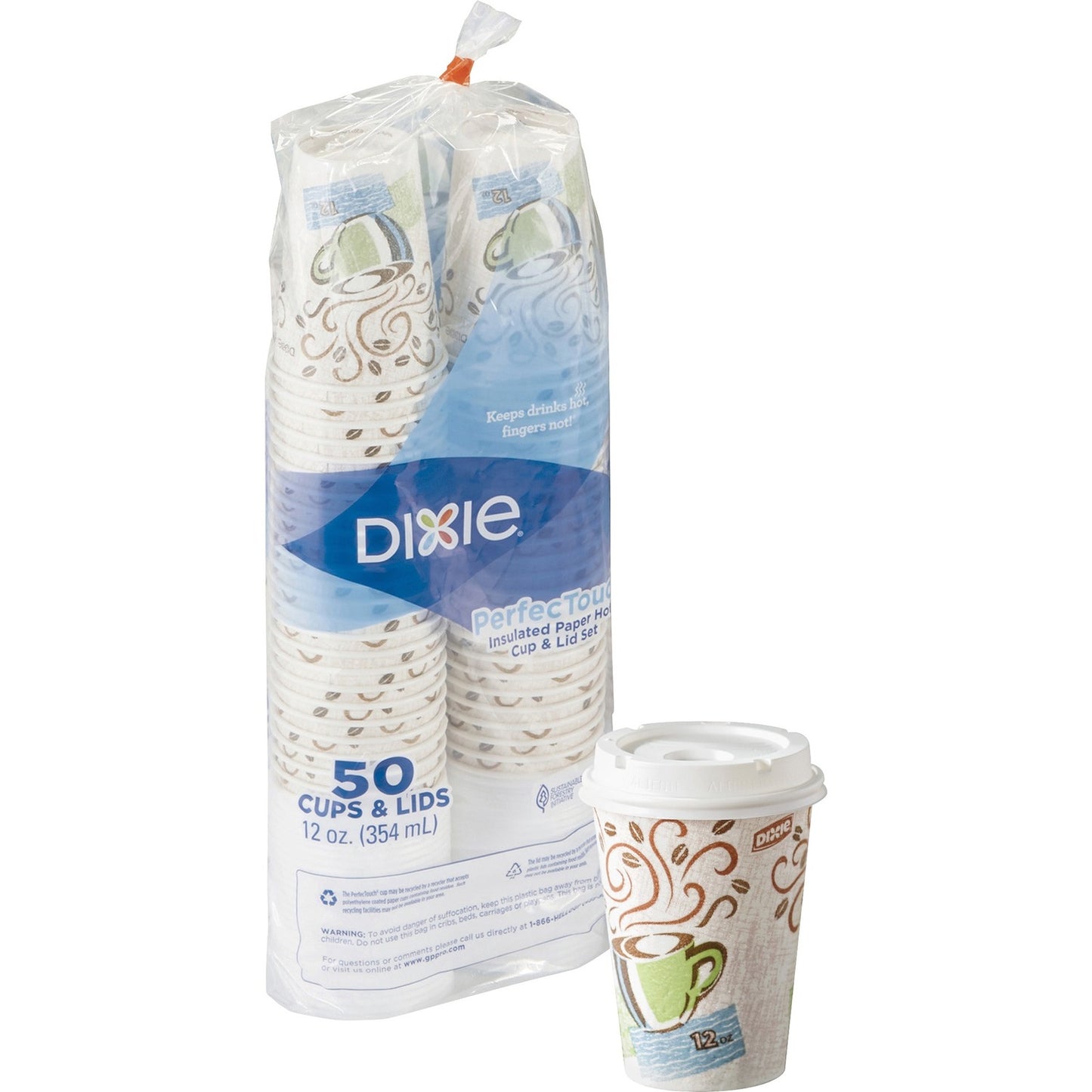 Dixie PerfecTouch 12 oz Hot Coffee Cup and Lid Sets by GP Pro (DXE5342COMBO6)
