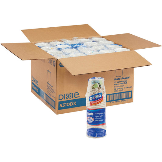 Dixie PerfecTouch 10 oz Insulated Paper Hot Coffee Cups by GP Pro (DXE5310DX)