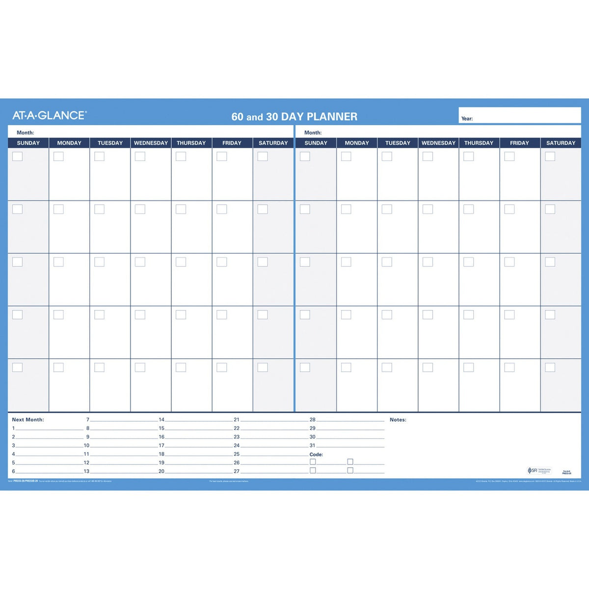 AT-A-GLANCE 30/60-Day Erasable Horizontal Wall Planner (AAGPM23328)
