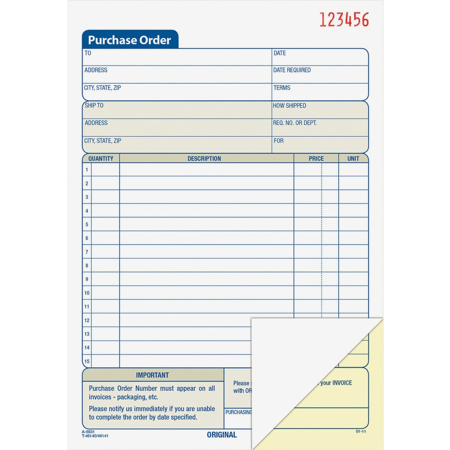 Adams Carbonless Purchase Order Statement (ABFDC5831)