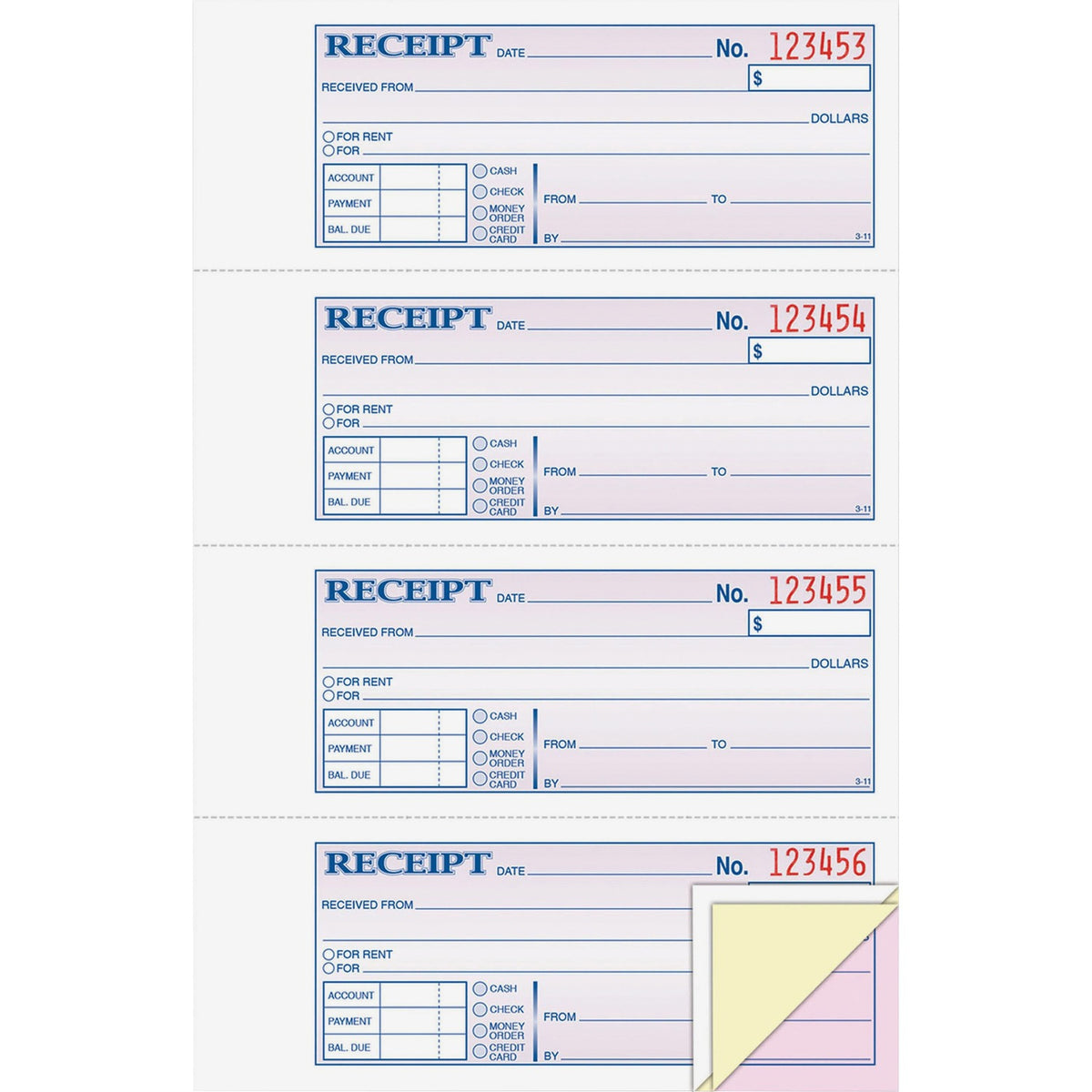 Adams Tapebound 3-part Money Receipt Book (ABFTC1182)