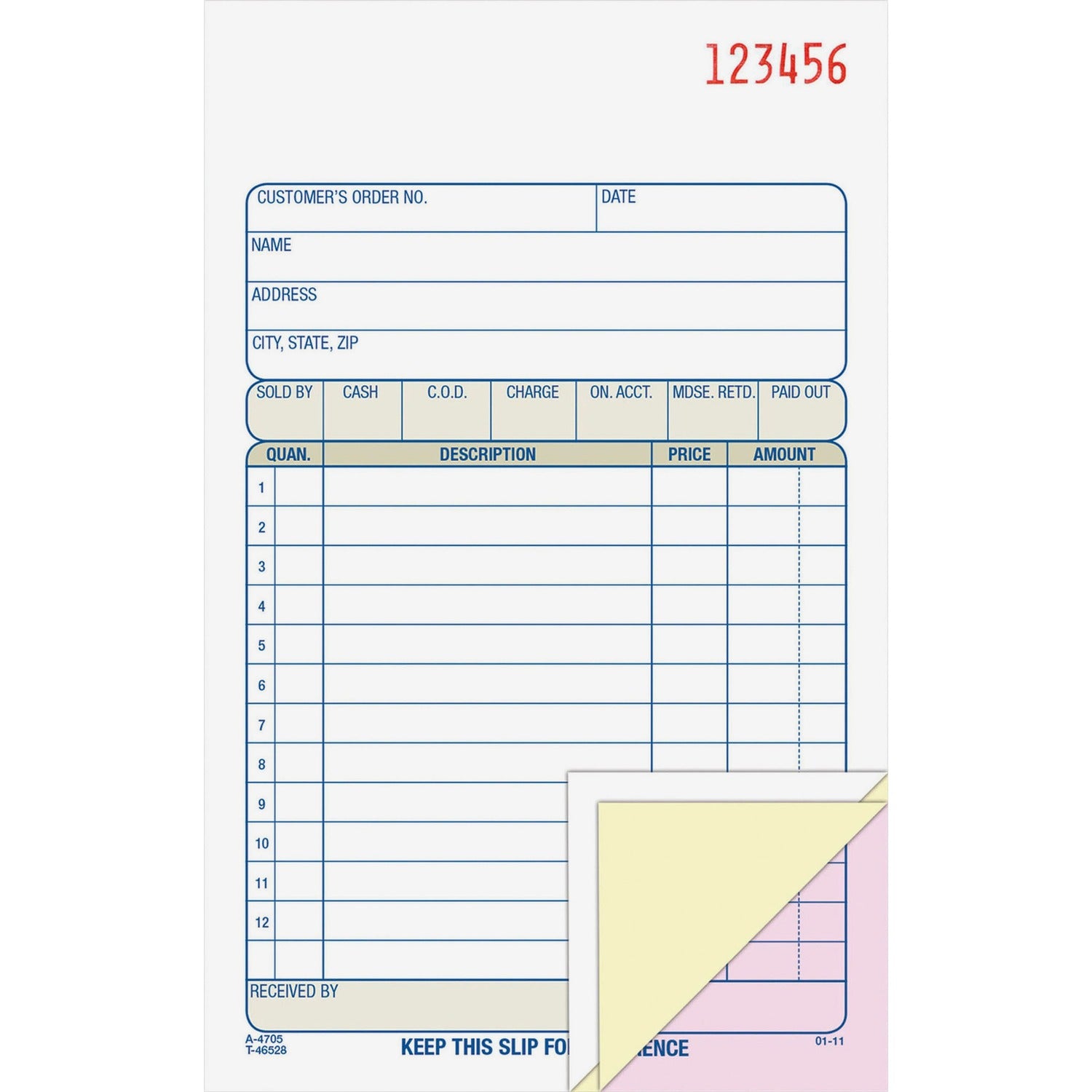 Adams Carbonless 3-part Sales Order Books (ABFTC4705)