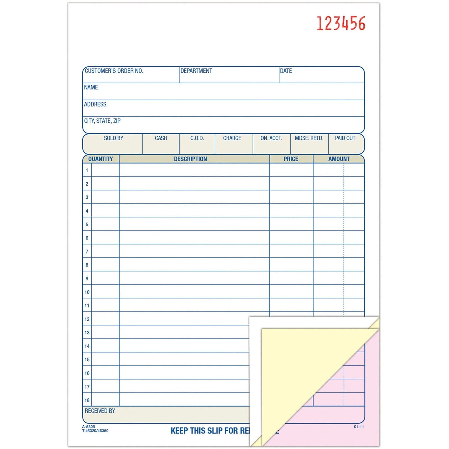 Adams Carbonless 3-part Sales Order Books (ABFTC5805)